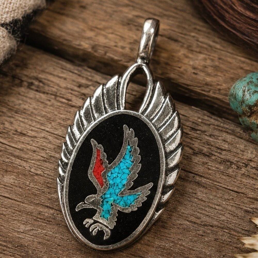 Vintage 1992 Southwest Expressions Eagle Pendant Thunderbird Inlay Boho Western